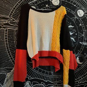 Cream, Yellow, Orange Knitted Sweater - Size: S/M
